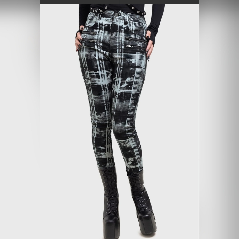 Killstar Black and Green Plaid Skinny Pants Size S and M - Picture 2 of 9